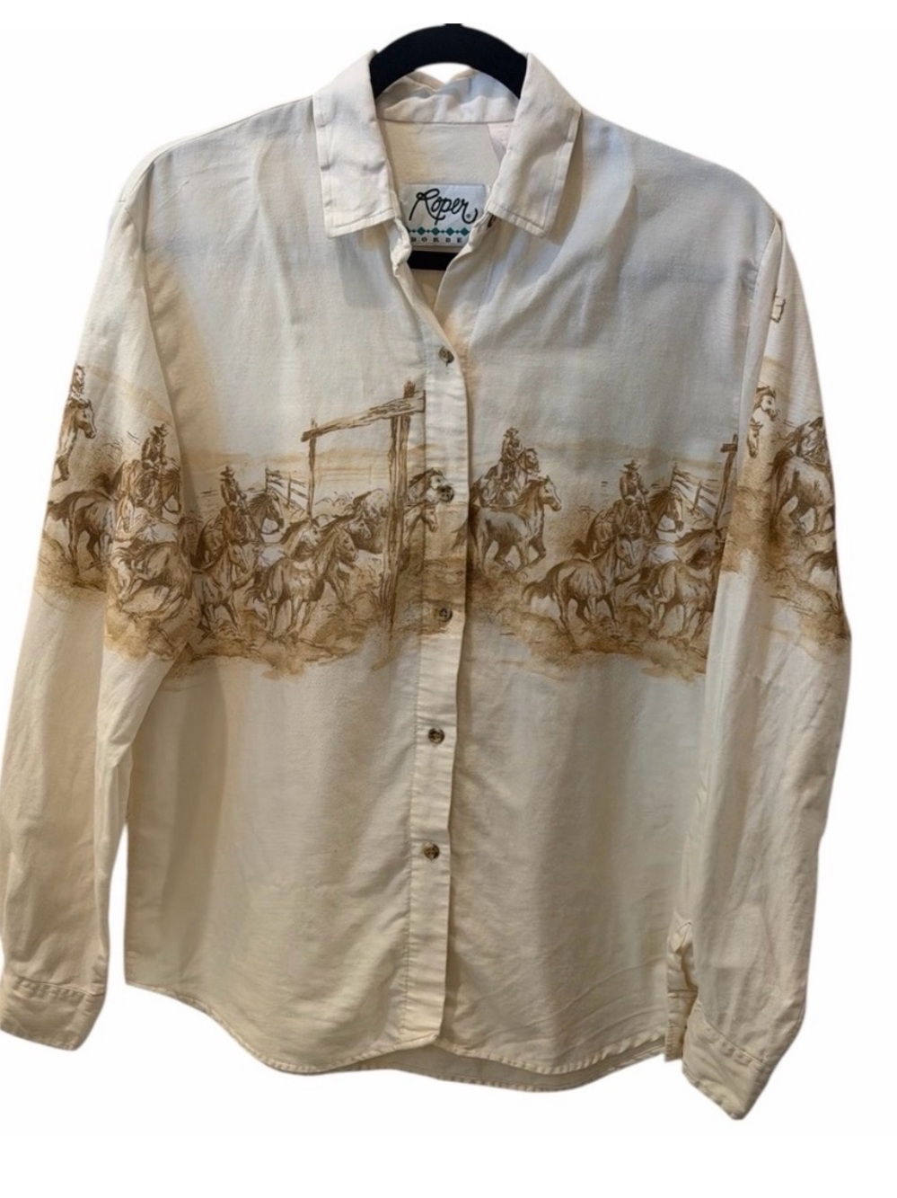 Roper Border Vintage Western Shirt Medium Cowboy Rodeo Button Up Retro